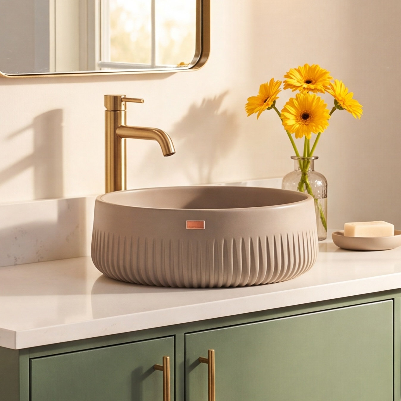 Papua Circular Concrete Vessel Sink, Rain Gray
