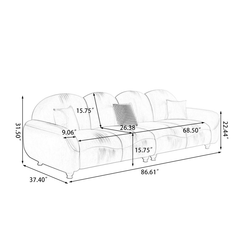 Causeuse-coussin gris modulaire 100% polyester, Grey, 31.5" H x 86.61" W x 37.4" D