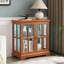 Armoire de rangement à tablette réglable, finition chêne foncé, panneau de fibres à densité moyenne et fabrication en verre avec éclairage DEL pour la présentation et l'organisation de la maison-129747491