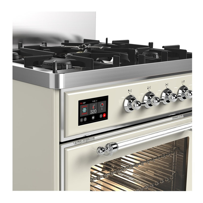 Majestic III Series 30 Inch Dual Fuel Range with 5 Sealed Burners in Antique White (Natural Gas, Chrome Trim), Chrome