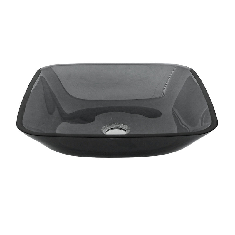 Bathroom Vessel Bathroom Sink Above Counter Grey Bowl Square Sink For Bathroom, Tempered Glass Vessel Sink With Pop-Up Drain (No Faucet)