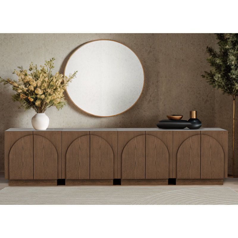  Aurelie 4 Piece Modular Solid Wood Arched Storage Cabinet Credenza, Brown