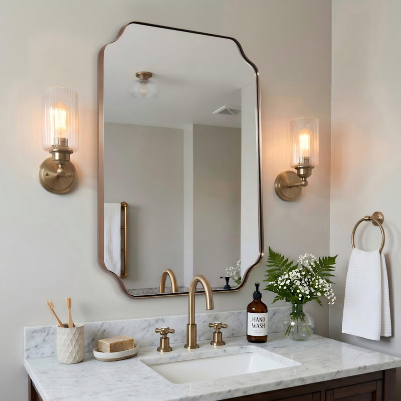 Miroir de salle de bain Modern Cadre en acier inoxydable, 36 po x 24 po, Champagne Bronze