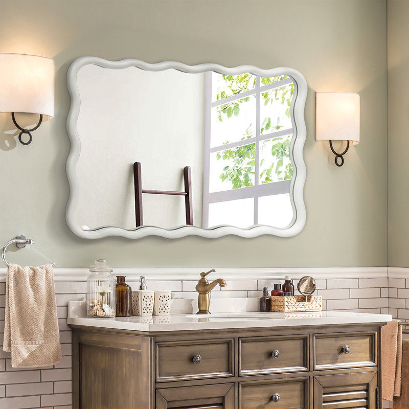 Axat Solid Wood Wavy Mirror, 20" x 30", White