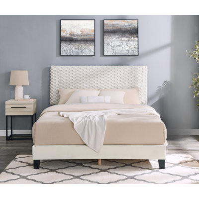 Roundhill Furniture Findlay 2-Piece Bedroom Set, Plush 3D Upholstered Bed With Nightstand, Full