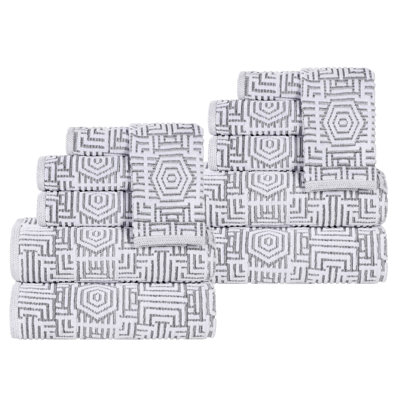 Ensemble de serviettes de salle de bain en coton à motif géométrique doux et très absorbant 12 pièces
