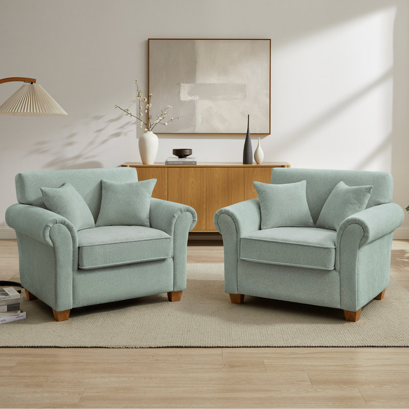  40.94'' Accent Chair with Solid Wood Legs, 2 Throw Pillows Included, Ergonomic Curved Armrest Chair for Living Room, Bedroom, Reading Nook（set of 2）
