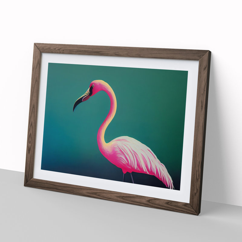 Epic Flamingo - Single Picture Frame Print, 34cm H x 46cm W x 2cm D, Walnut