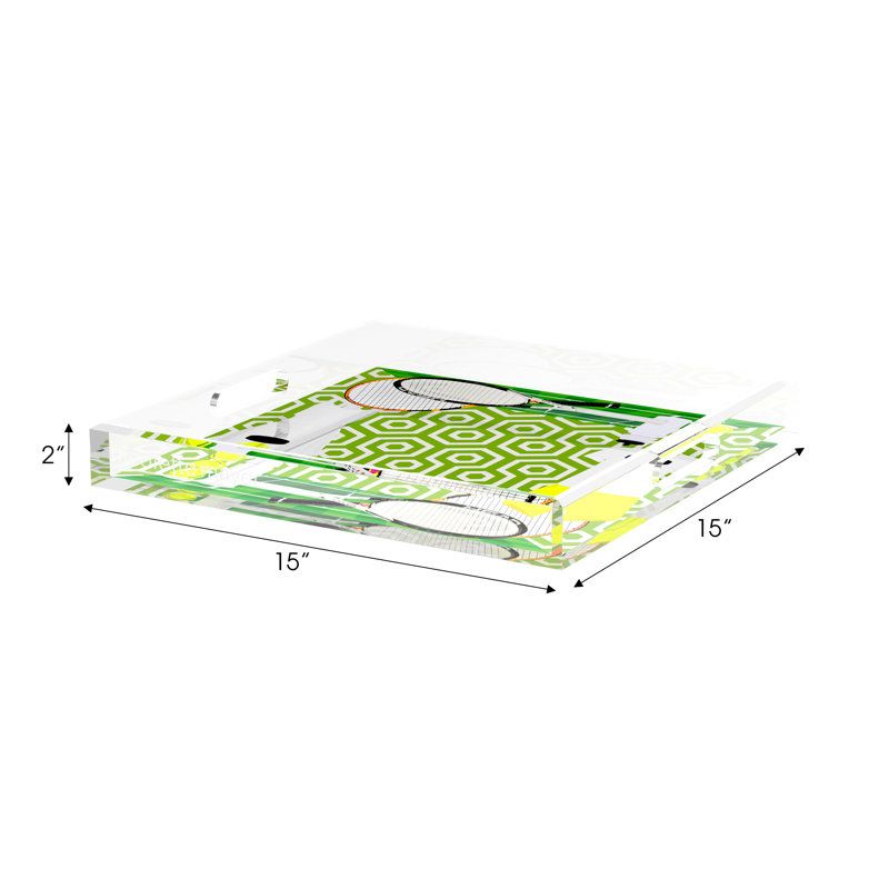 Decorative Tray, 2" H x 15" W x 15" D, Green/White