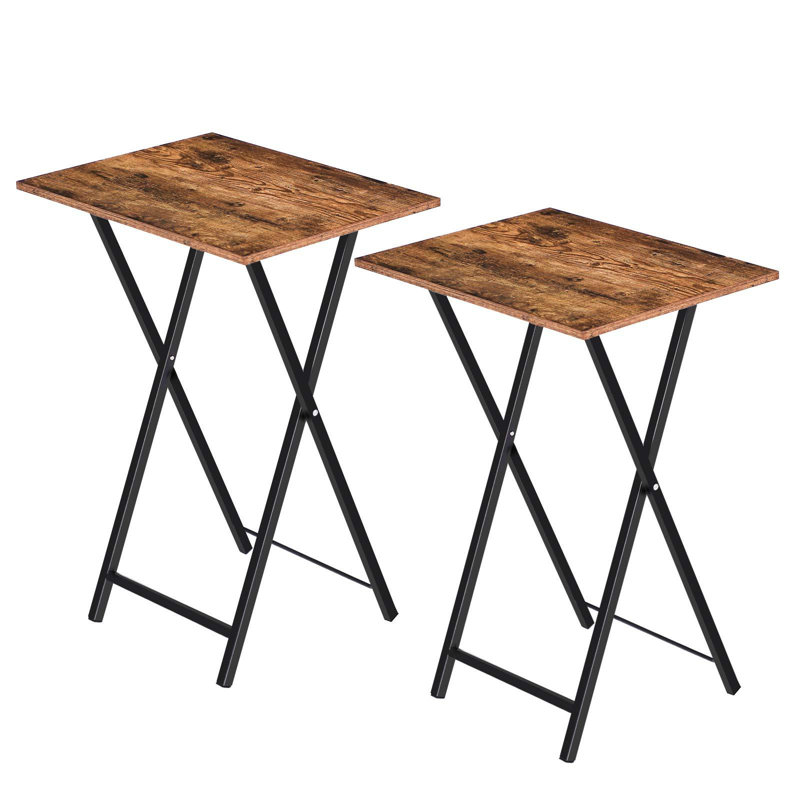 Set of 2 Folding TV Tray Tables, Compact Side Tables for Small Spaces, Black, Rustic Brown