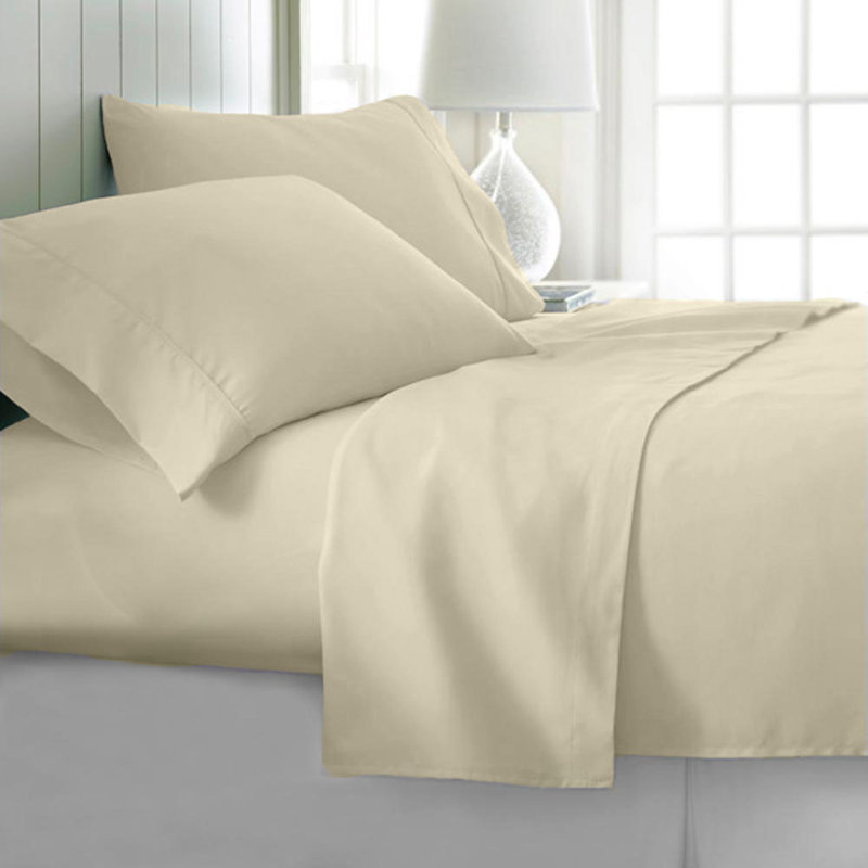 Ensemble de draps en micro-fibre, Ensemble de draps pour très grand lit + drap-hous, Ivoire perlé