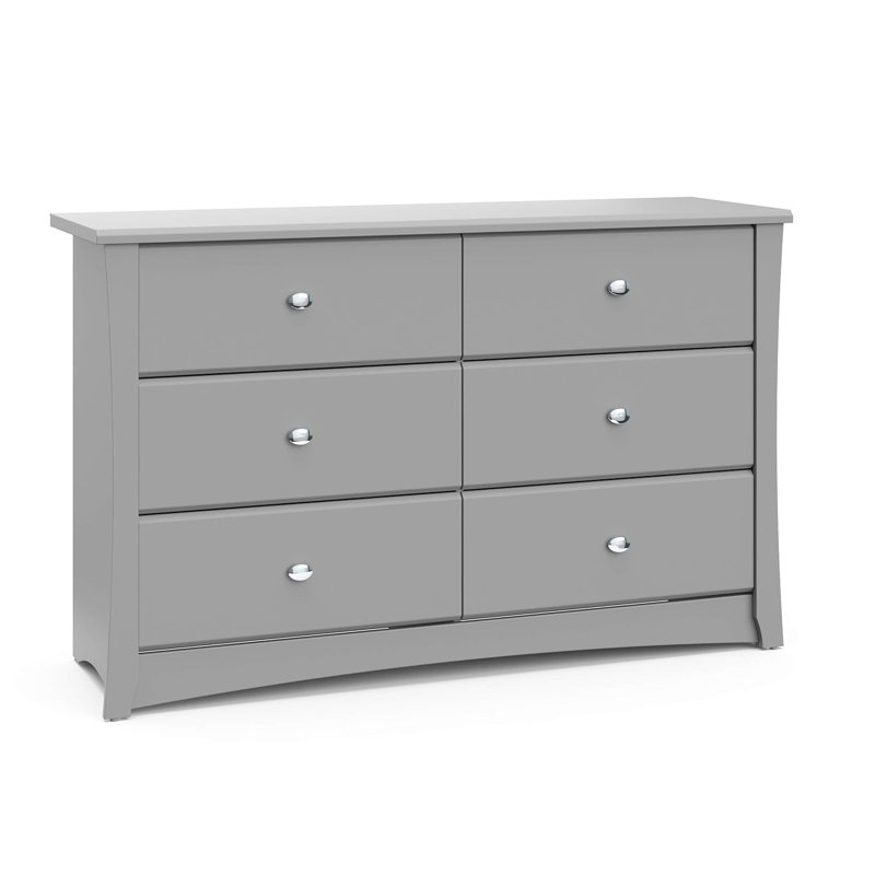 Pebble Gray 6-Drawer Double Nursery Dresser with Metal Knobs