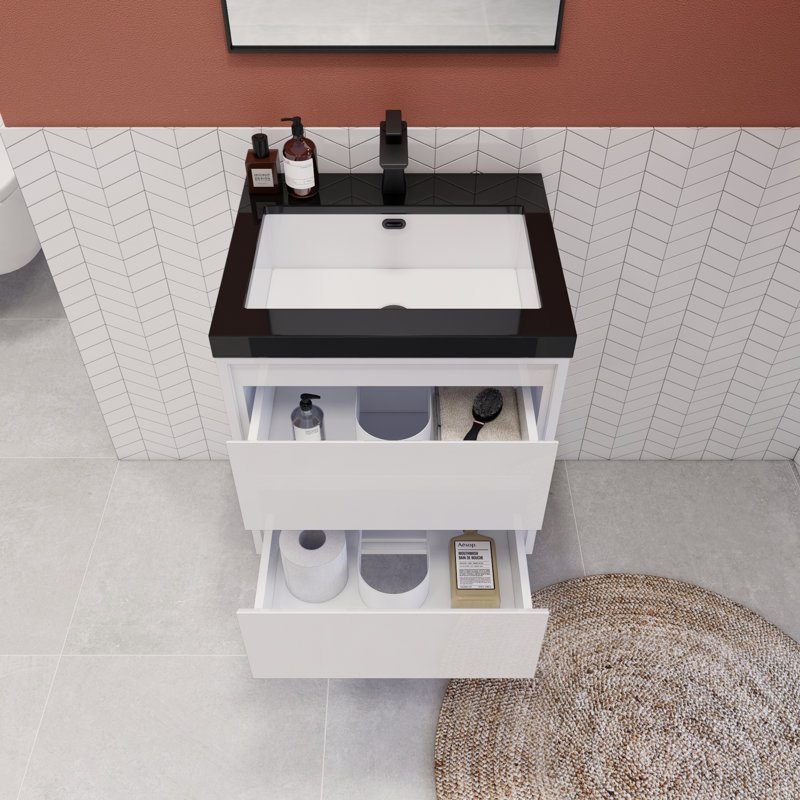 Meuble-lavabo simple l 23,62 po x P 20 po x H 25 po Vickye, Blanc brillant