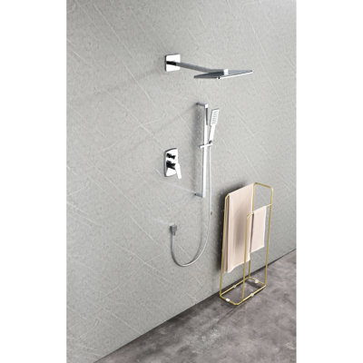 Shower System: Head, Hand Shower, Slide Bar, Arm, Hose, Valve Trim - Non-Clogging Nozzle Brass Made System With Plating Setup Kit