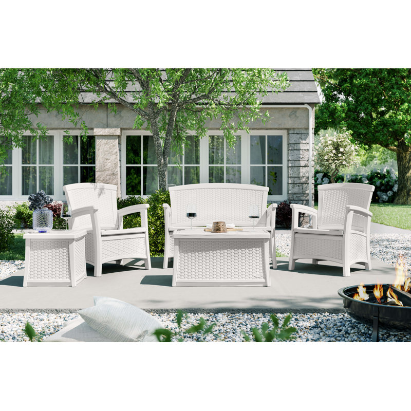 Ice Cube White Plastic Outdoor Coffee Table with Storage
