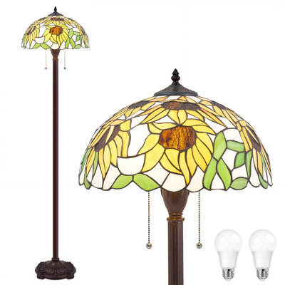 Sunflower Stained Glass Tiffany Style Floor Lamp, 2-Light E26,Pull Chain Switch