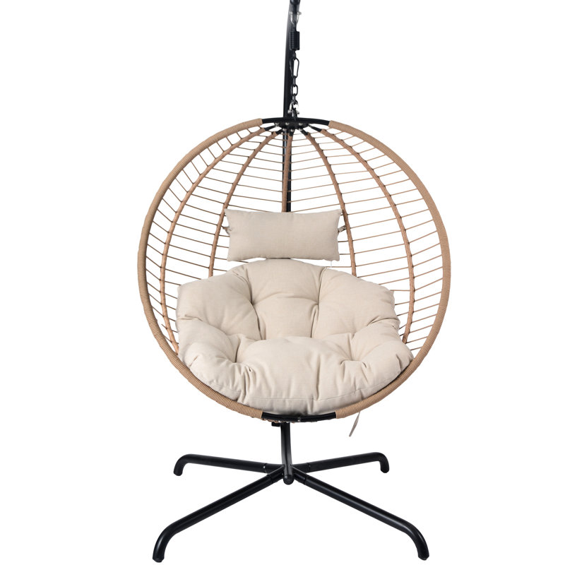 Chaise d'extérieur avec support - coussin beige, structure en fer, convient aux petits jardins, 45 po de profondeur et matériau principal, jouit d'espaces parfaits, poids de 53,28 lb