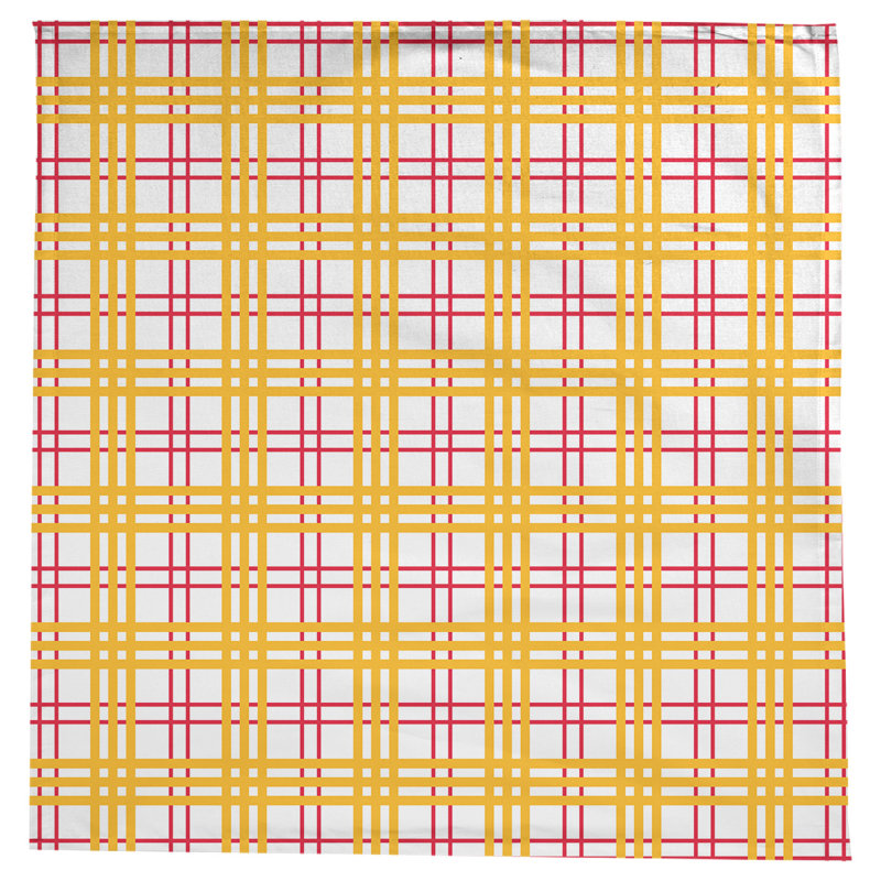 Nappe carrée en mélange de coton à carreaux, Blanc / rouge / doré