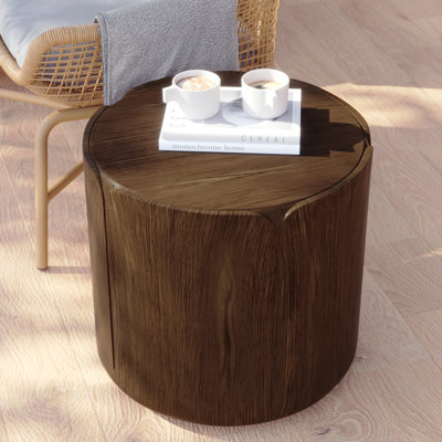 Table d'appoint intérieure ronde 19,29 po H, tabouret de jardin moderne en grain de bois, robuste MGO (oxyde de magnésium) imperméable, table sans assemblage pour patio, jardin, cour arrière, salon (brun)