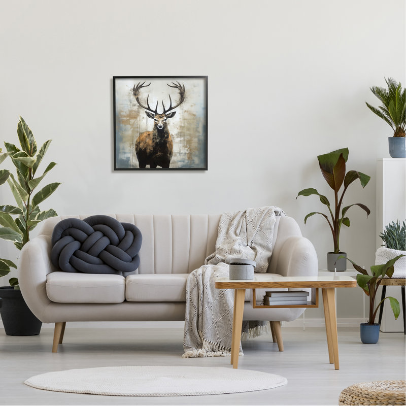 Motif rustique de cerf des bois, Giclée encadrée noir minuit, H 24 po x l 24 po x P 1,5 po