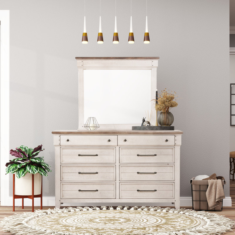 Ophelia & Co. Ken 8-Drawer Bedroom Dresser with Mirror, Weathered Dusty-taupe Finish
