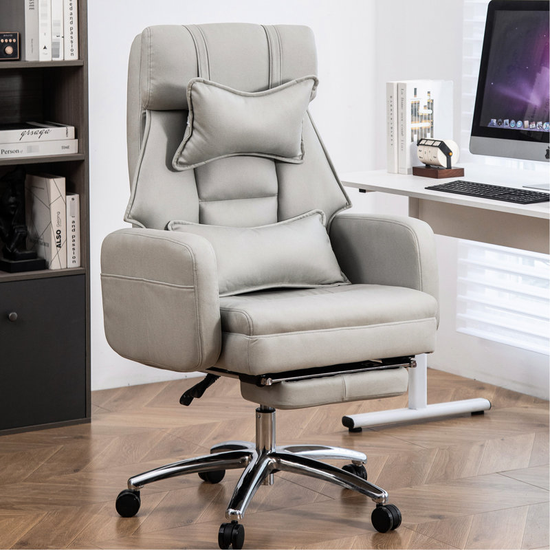 Chaise de bureau confortable en cuir résistant et pliable avec fonction de travail ergonomique réglable, Gris clair