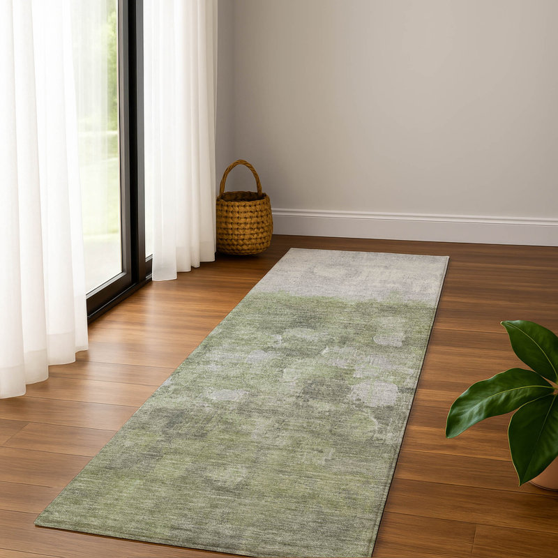 Premium Machine Washable Mayfield Abstract Rug, 2'3" x 7'6" Runner, Fern