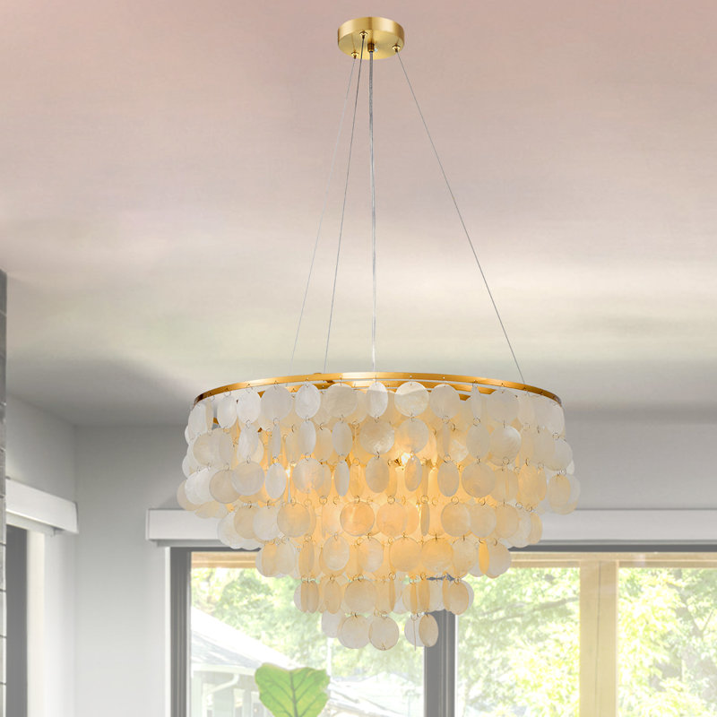 Ladaniel 6-Light Dimmable Gold Chandelier with White Round Shells