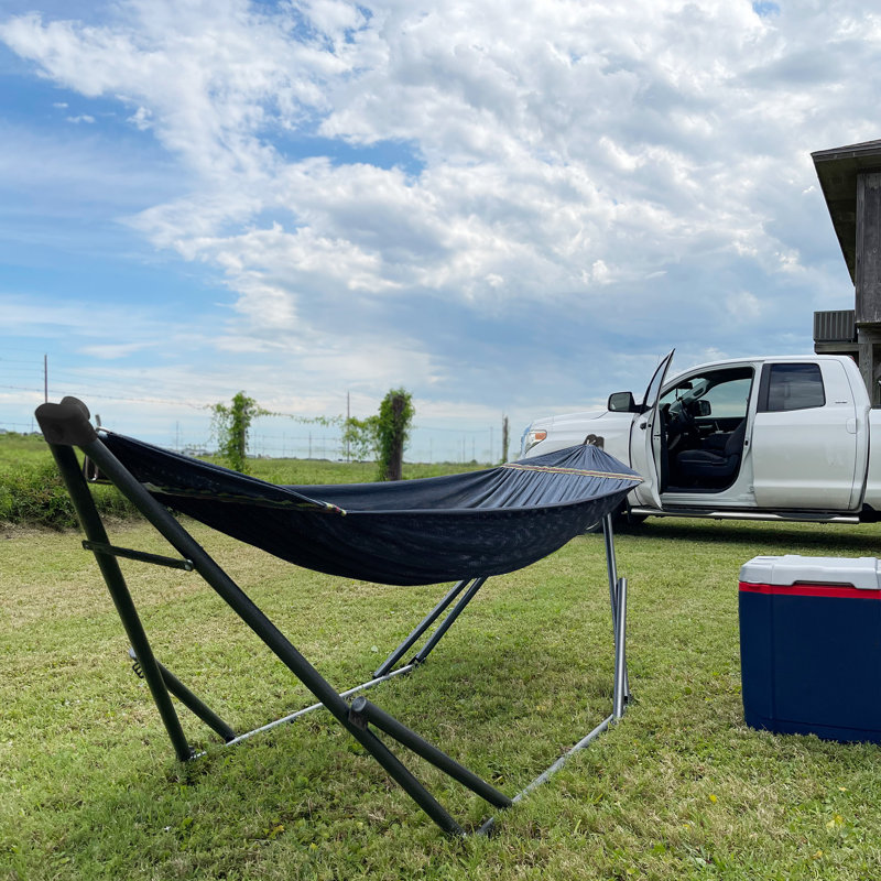  Hamac réglable Uniki avec support pliable, hamac de camping, support de hamac double d'une capacité de 550 lb, support pliable robuste et silencieux, sac de transport pour la vie active inclus, Égée