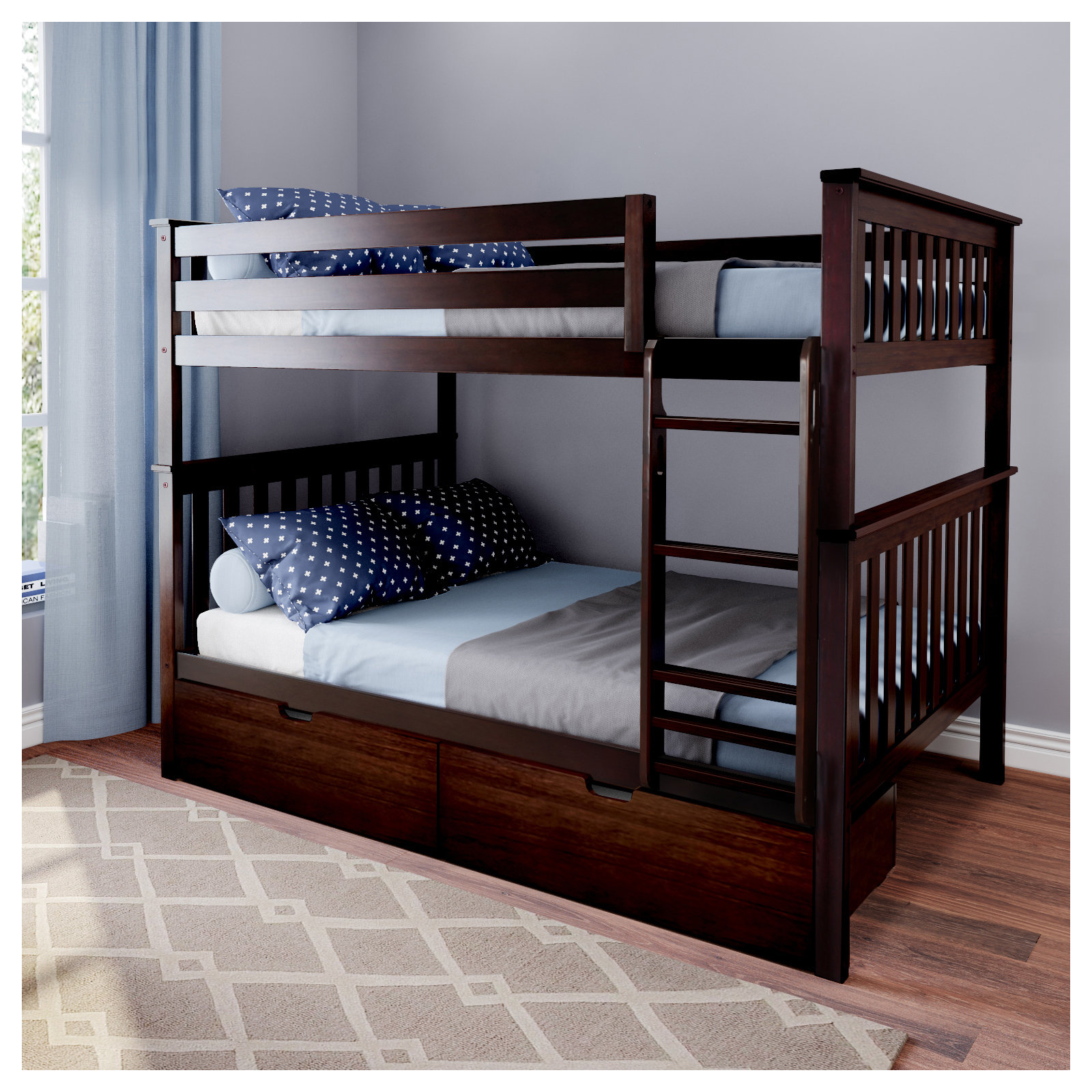 Bolles Kids Bunk Bed with Drawers, Full over Full, Espresso