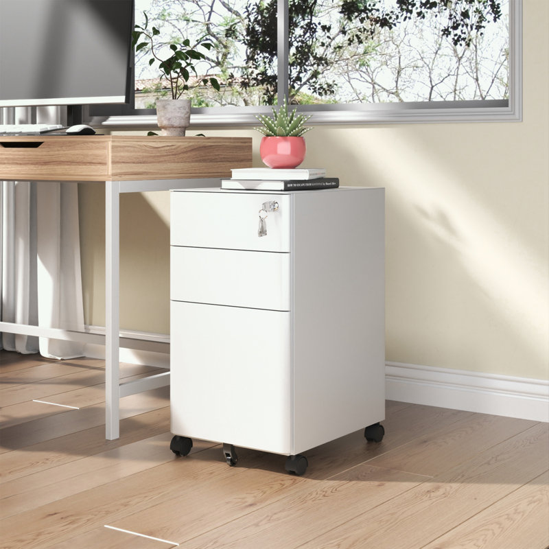 Metal Storage Cabinet on Wheels with 3 drawers and lock