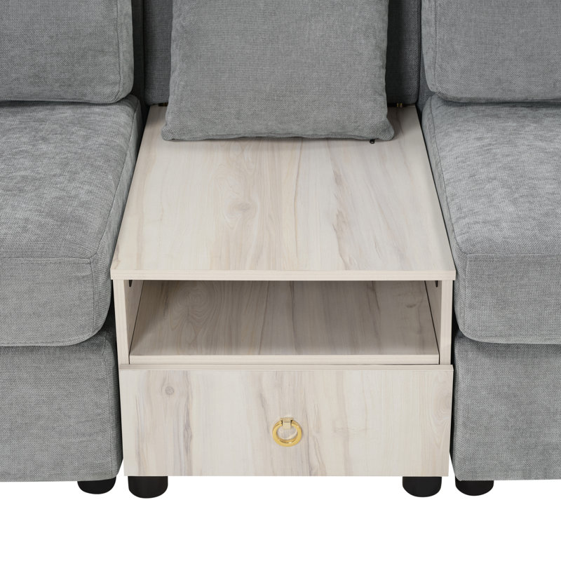 Canapé modulaire en chenille 95,7 po avec accoudoirs de rangement et console centrale, Gris