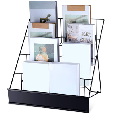 Comic Book Display Stand Color Book Display Rack Wire Tabletop Signing Cd Magazine Stand Rack Metal Countertop Decor for Retail Library Classroom Picture Literature Brochure, 4 Tier, (Black)