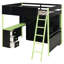 Lit mezzanine double en bois avec bureau intégré, tablettes de rangement et éclairage à DEL, conception compacte, vert-1124987948