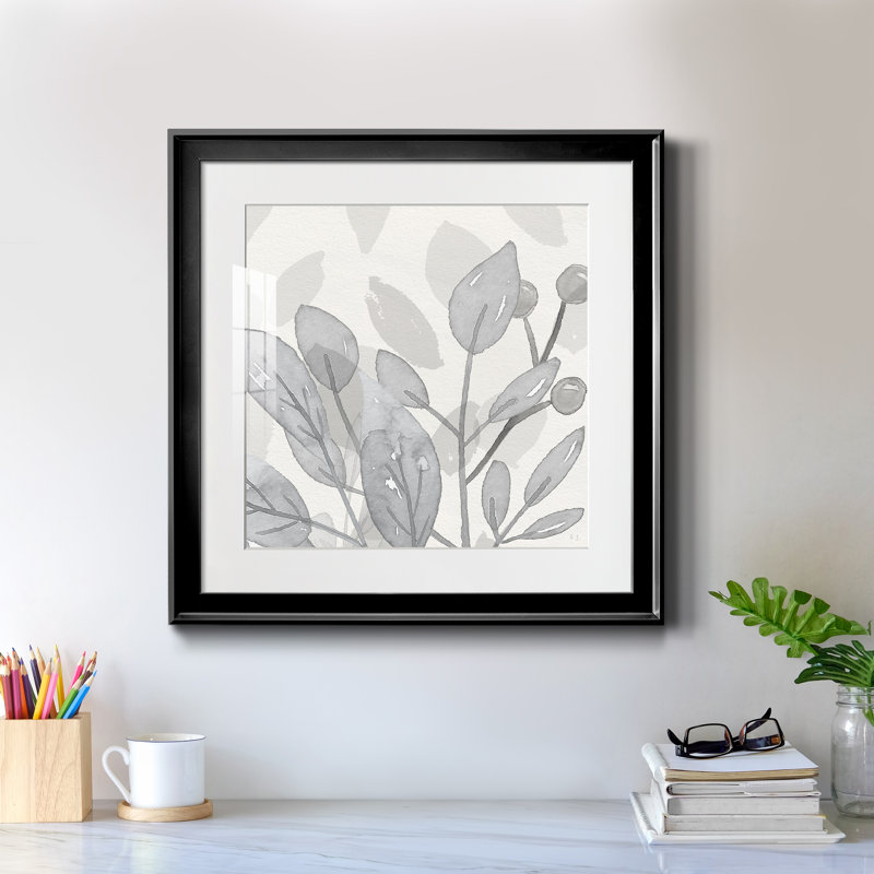 " Shadow Leaves I " Painting Print, 17.5" H x 17.5" W x 1.5" D, Black Framed