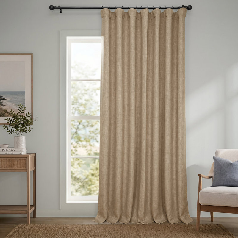 Ottis Faux Linen Room Darkening Curtain Panel, 100" W x 108" L, Nomad Tan