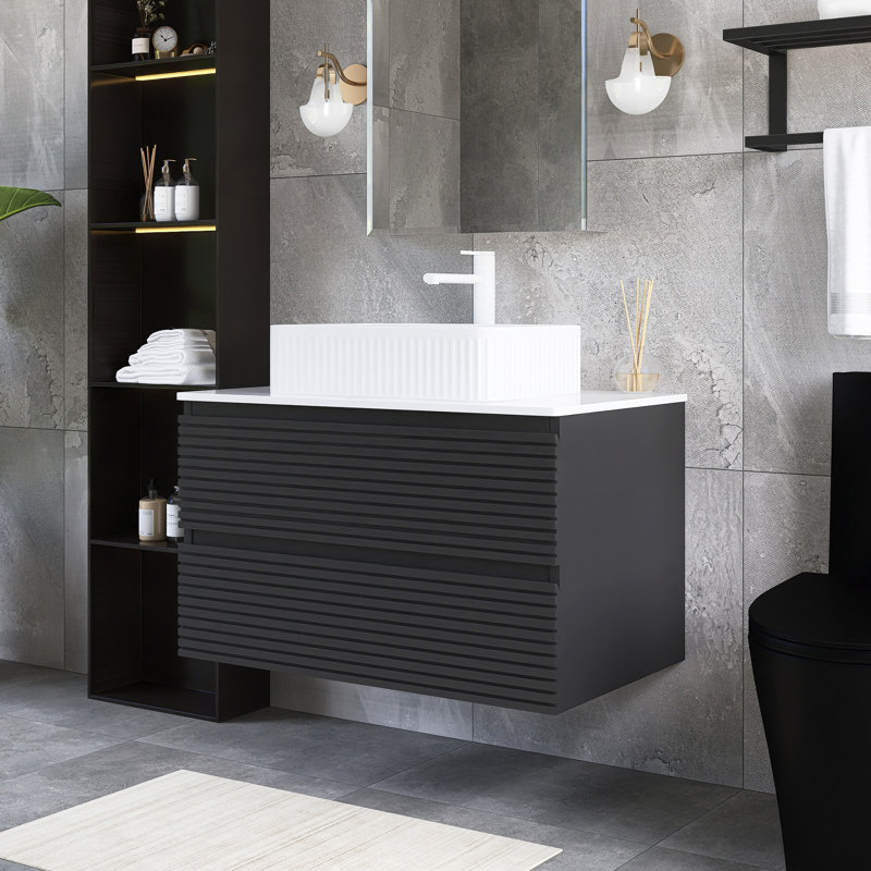 30 po W Meuble-lavabo mural simple gris avec lavabo