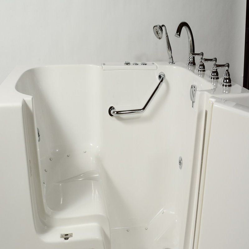 Baignoire tourbillon de 52 po en L 52 po x l 30 po avec siège chauffant et robinet intégré, Blanc, À droite