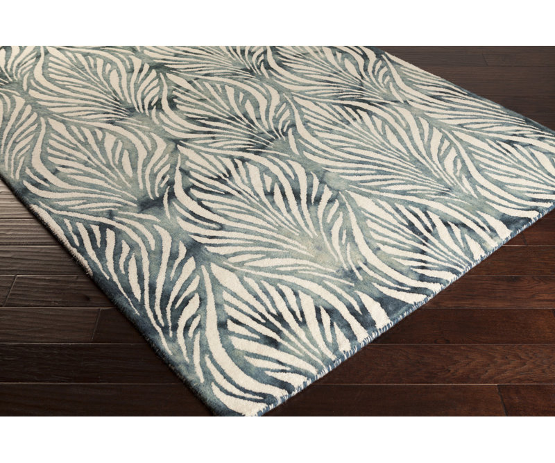 Belladonna Hand Tufted Wool Geometric Area Rug in Blue/Beige, Rectangle 9' x 13'