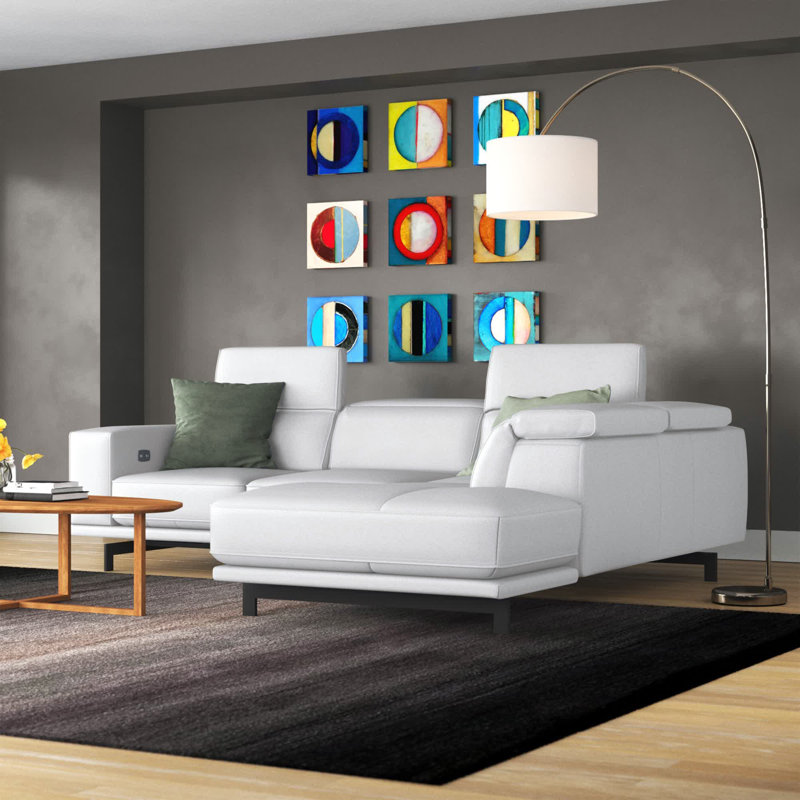 Velazco Upholstered L-Shaped Sectional, Right Hand Facing, Snow White Genuine Leather