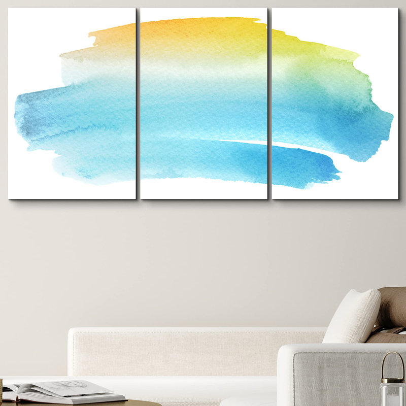 Jaune et bleu, dégradé, aquarelle, affichage, formes abstraites, illustrations, art moderne, H 24 po x l 48 po
