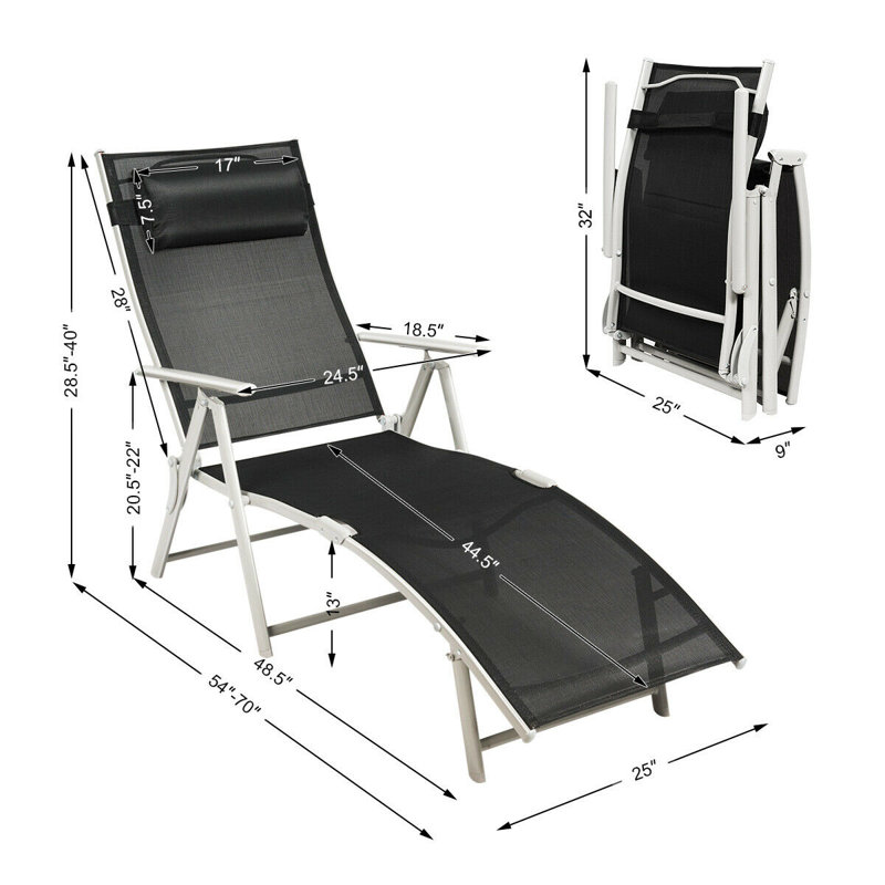 Amrom Outdoor Metal Chaise Lounge , Cushion Included, Black, Black, White