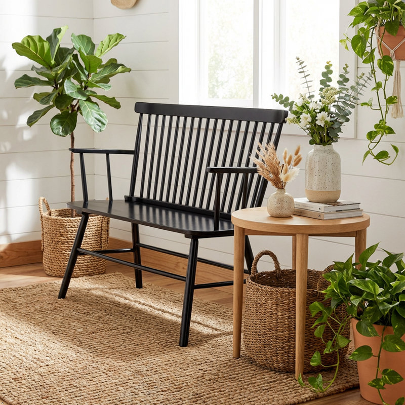 Classic Windsor Bench Black with Armrest