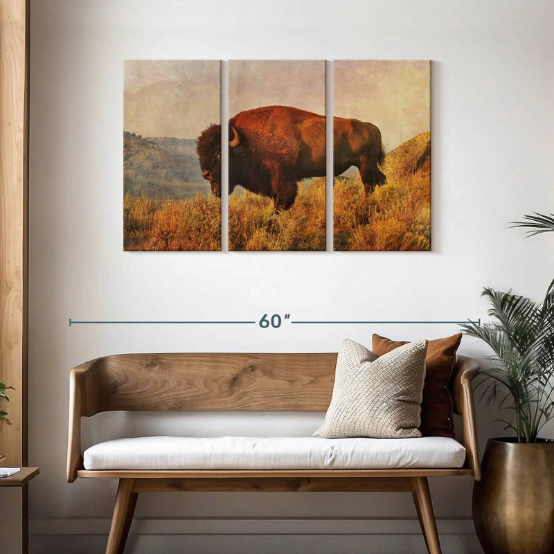 Bison sauvage sur le champ, H 28 po x l 45 po
