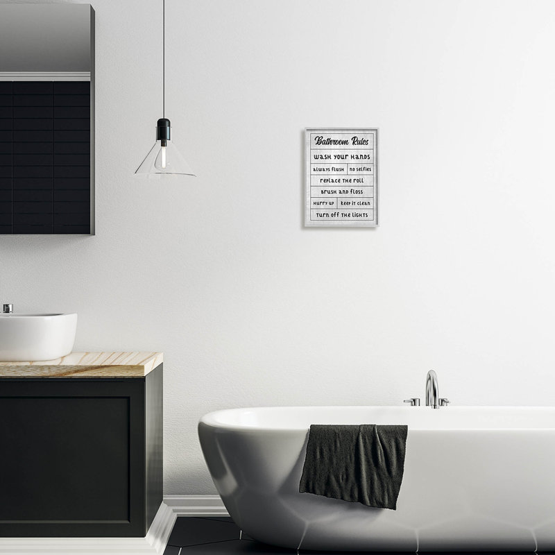 Gray Framed Bathroom Rules Checklist Wood Wall Art