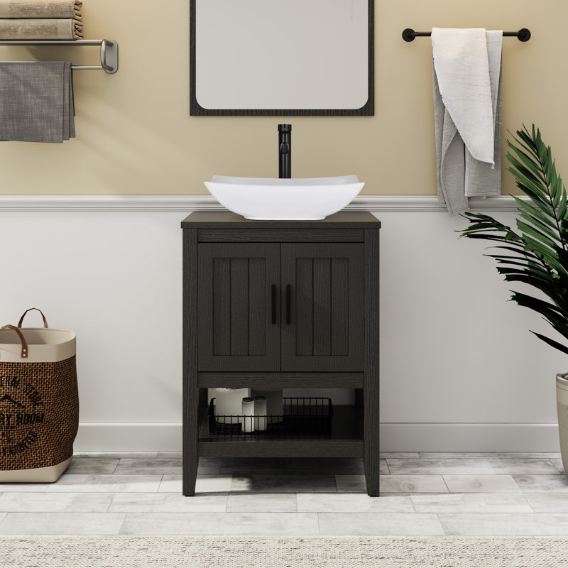 Ensemble de meuble-lavabo simple 24 po avec lavabo vasque, robinet et drain Sharee, assemblage requis, Noir
