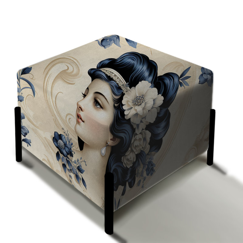 Portraits de camée victorien bleu et beige - repose-pieds carré floral