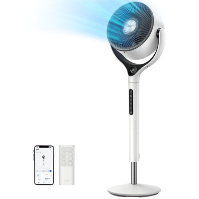 DREO 9 In. Smart Pedestal Floor Fan, 9 Speeds, Rgb Light,20 Db, 120° 3D Oscillation, Remote Control, 37"-42" Adj. Height White