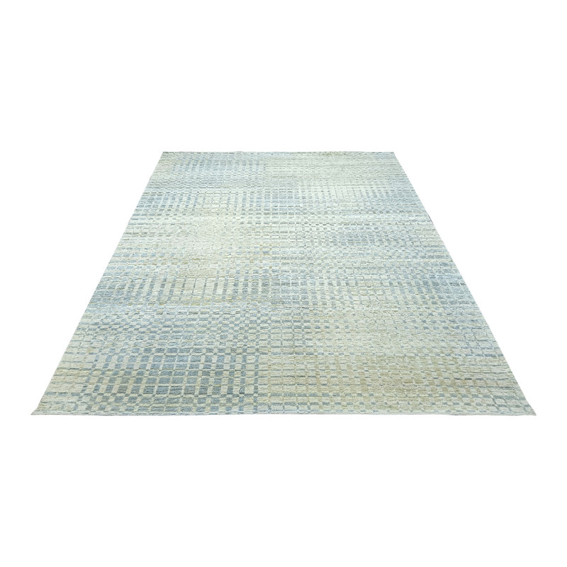 Hand Knotted Geometric Area Rug in Ivory/Gray, Rectangle 9' x 12'