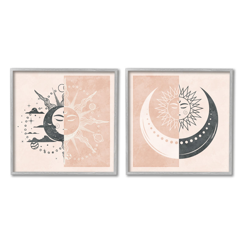 «Celestial Sun Moon Stars Planets Astrology Motif» par Nina Blue - ensemble de 2 impressions, H 24 po x l 24 po x P 1,5 po